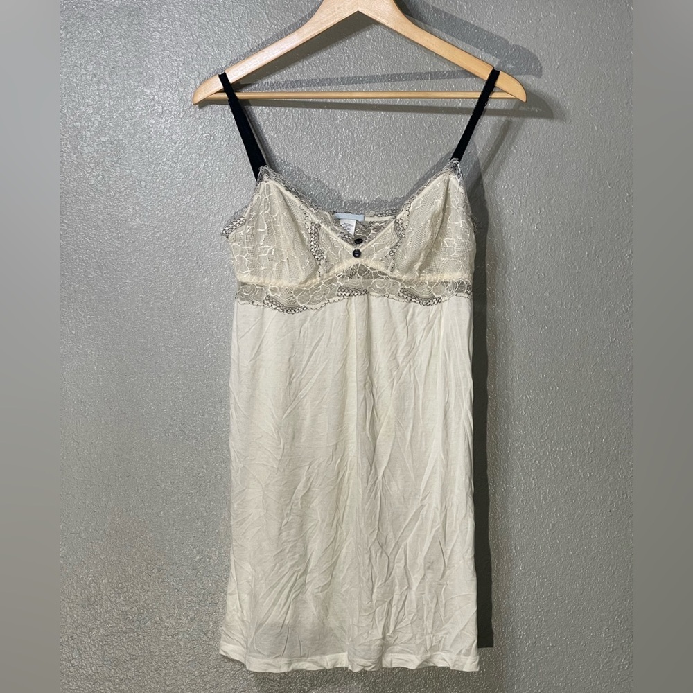 Eberjey Elegant Cream Lace Trim Nightgown - Size Large